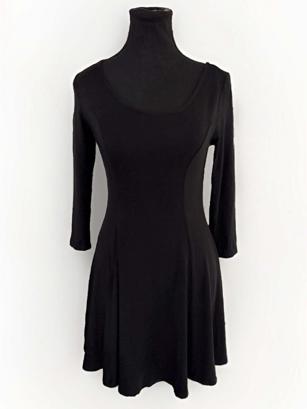 Forever 21 Womens Small Black Fit & Flare Skater Dress 3/4 Sleeve Scoop Neck